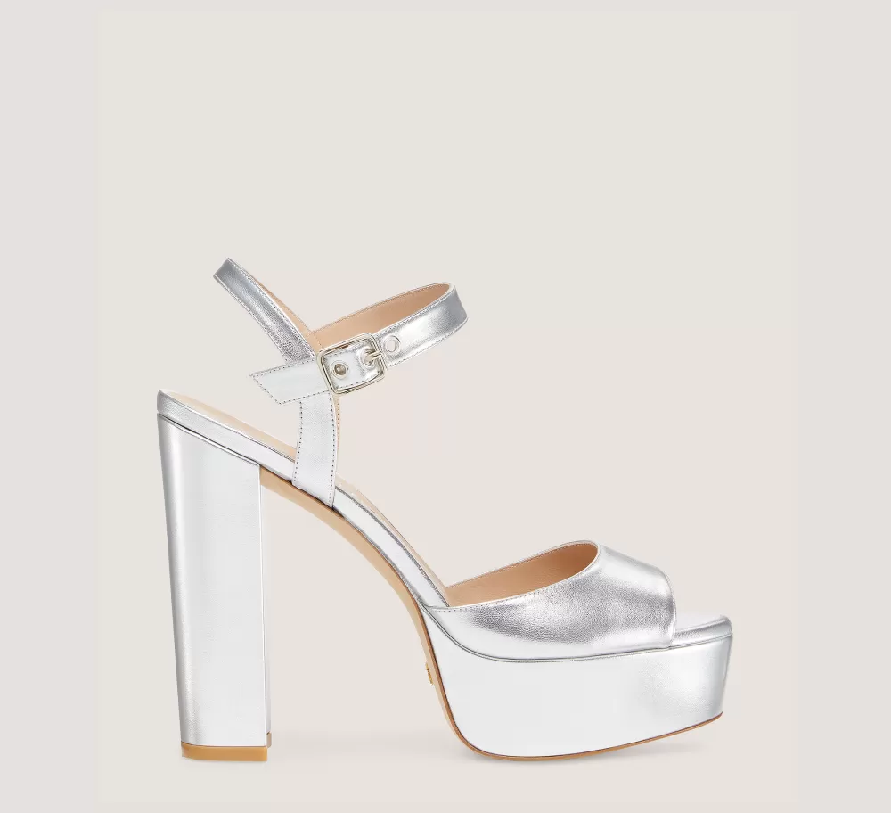Stuart Weitzman High Heel Sandals | The Bridal Collection-CHANGE LOCATION Liquid Metallic Leather/Silver