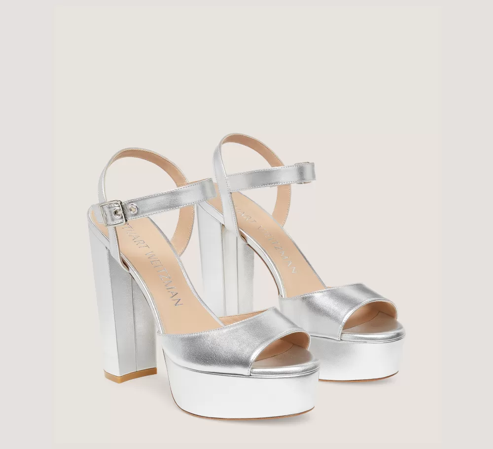 Stuart Weitzman High Heel Sandals | The Bridal Collection-CHANGE LOCATION Liquid Metallic Leather/Silver